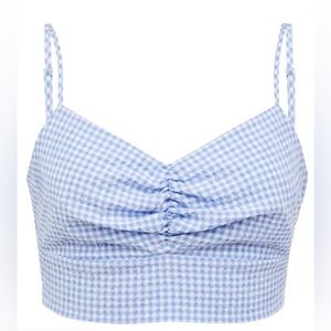NWT Primark Summer Picnic Ruched Milkmaid Checker Gingham Crop Top - Size 14